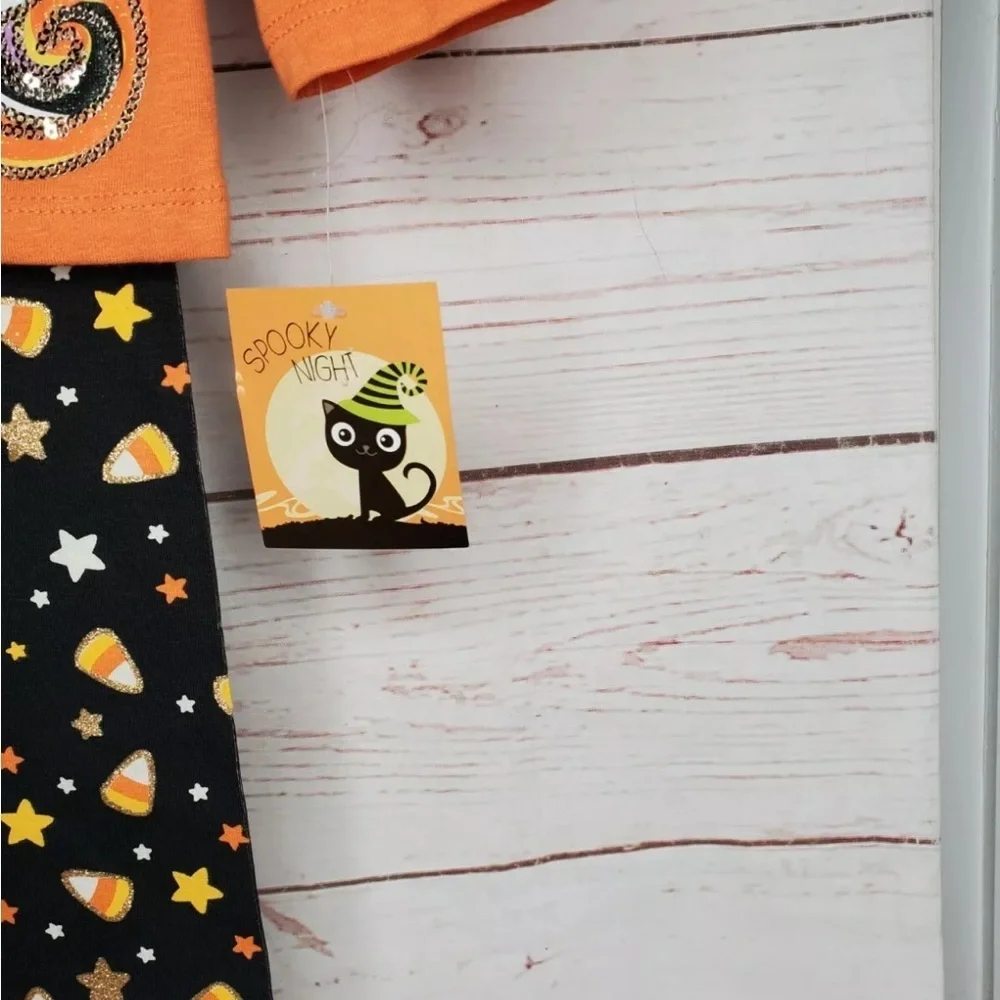 🎃Spooky‎ Night Sequin Unicorn & Candy Corn Design Pajama Pants And Shirt Set​​